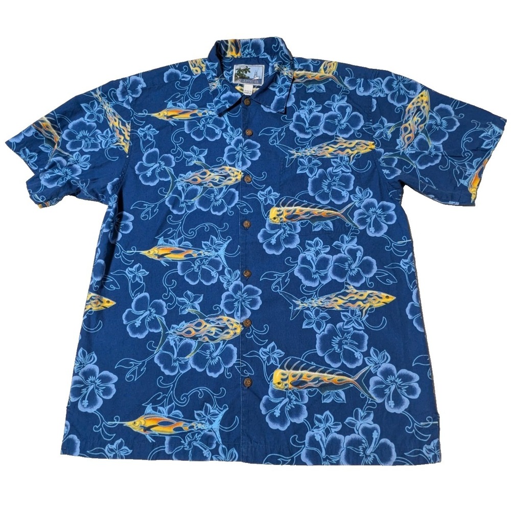 VTG AFTCO Bluewater Blue Marlin Mahi-Mahi Shark AOP - Men Large MADE IN USA